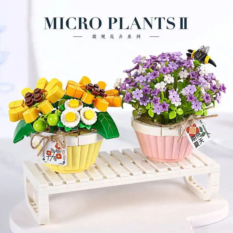 CE Building Block Bouquet Chrysanthemum Rose Flower Assembly Brick 3D Model Toy Home Decoration Plant Potted Girl Toy Child Gift