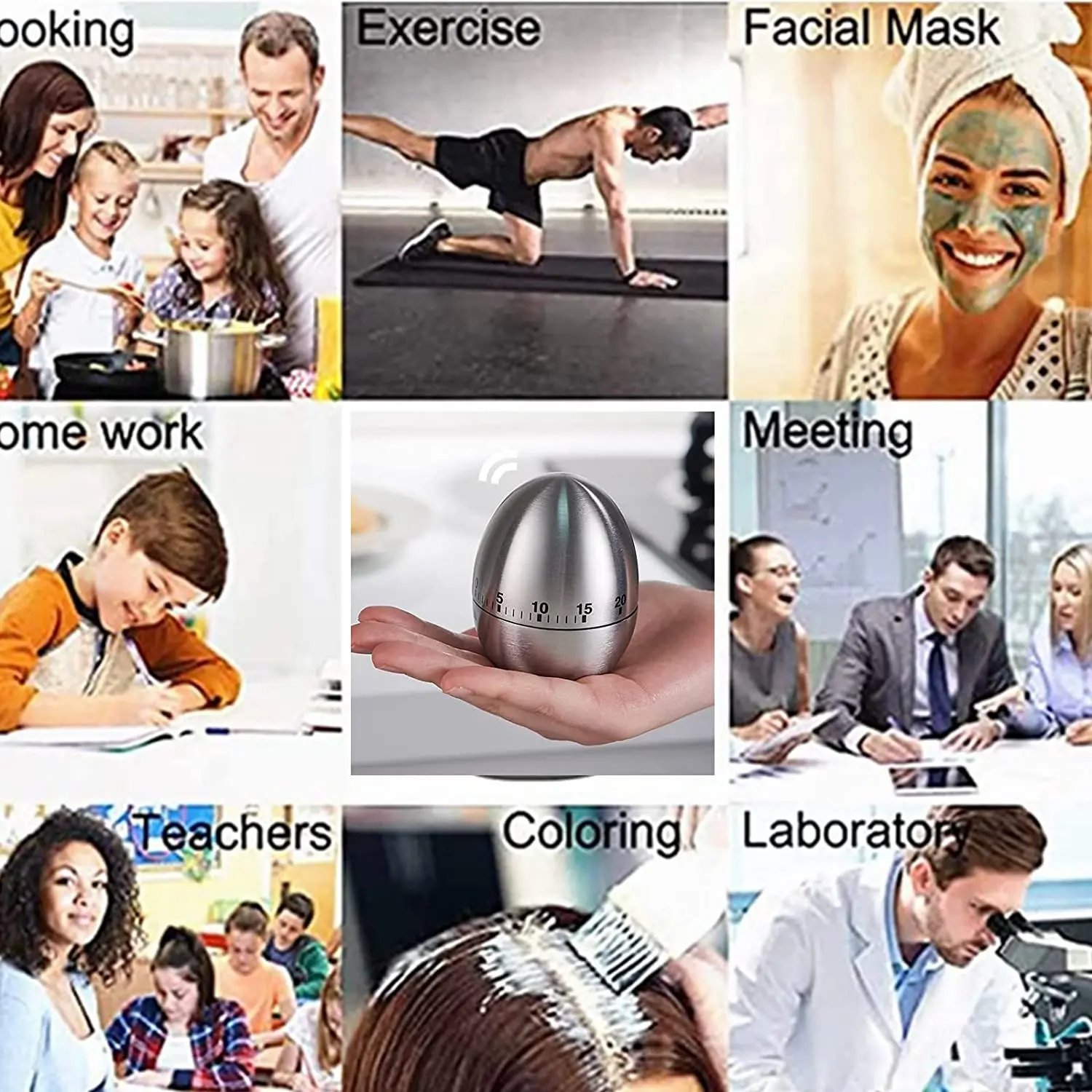 Stainless Steel Egg Shaped Mechanical Rotating Alarm clock with 60 Minutes Cooking Yoga learning Kitchen Timer