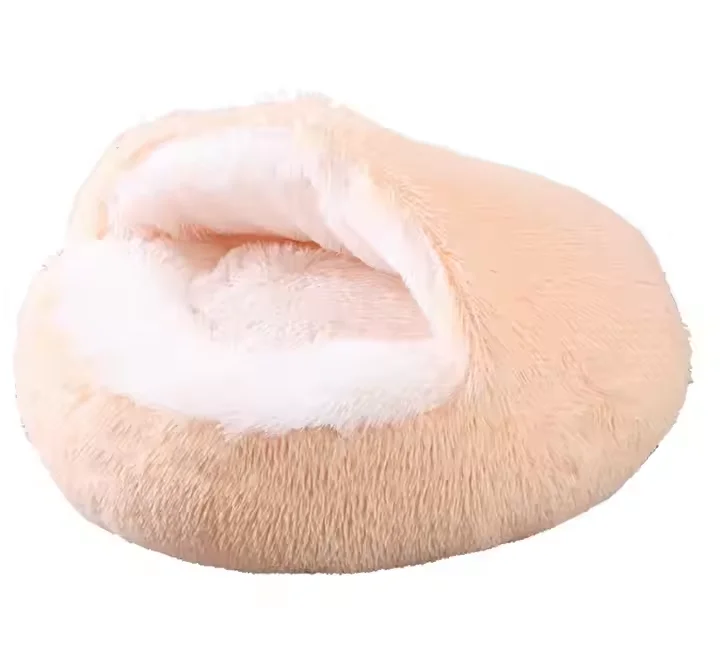 2024 Winter Long Plush Pet Bed Round Cat Cushion Cat House 2 In 1 Warm Pet Basket Dog Sleep Bag Dog Nest Kennel