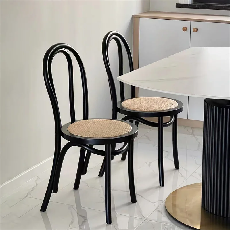 Rattan chair Rattan dining room retro dining chair balcony home Knight American solid wood French dessert shop table and chair
