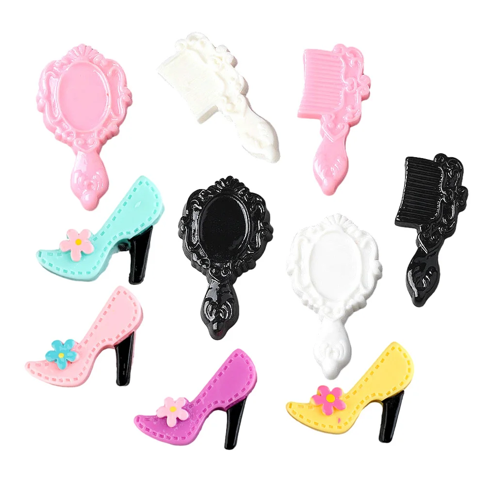 lovely lady high heeled shoes comb mirror flatback resin cabochon mobile phone case decoration