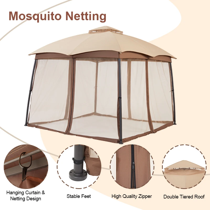 Professional Manufacturer Premium Freestanding Dome Double Roof Patio Gazebo With Netting For Villa Hotel