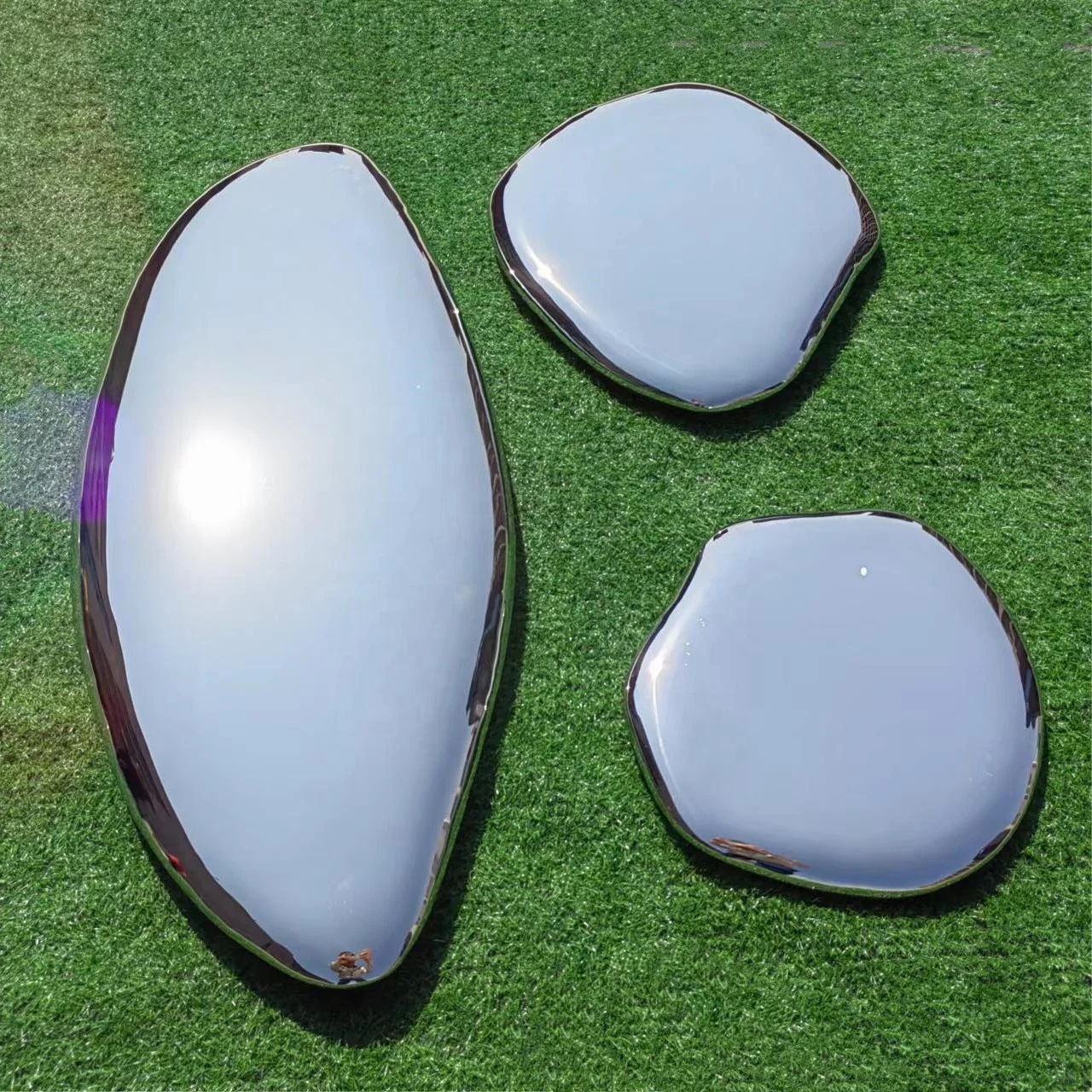 Wholesale Garden Decor Mirror polishing Stone shape Abstract stainless steel pebble Elliptical sculpture