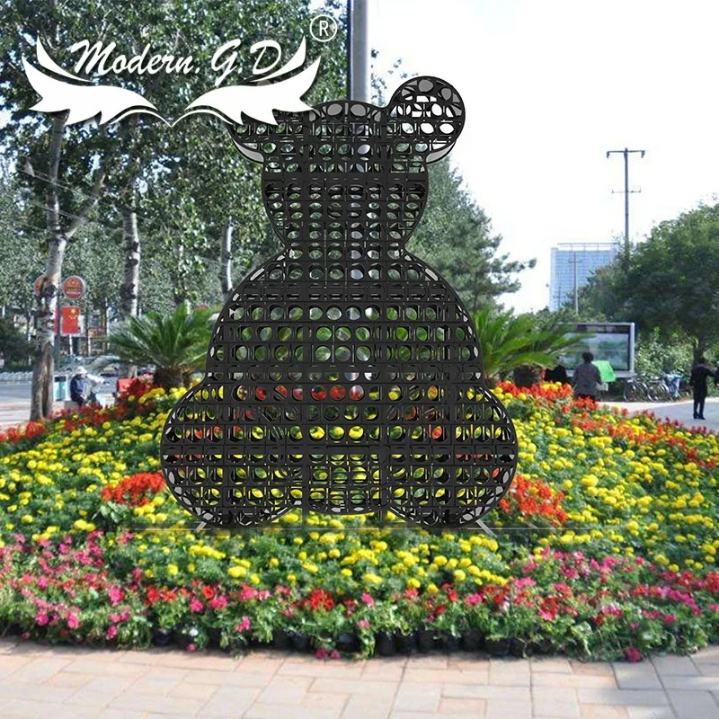 Customized Animals  little bear metal Frames Artificial Sculpture Decoration Combination of diy flower pots