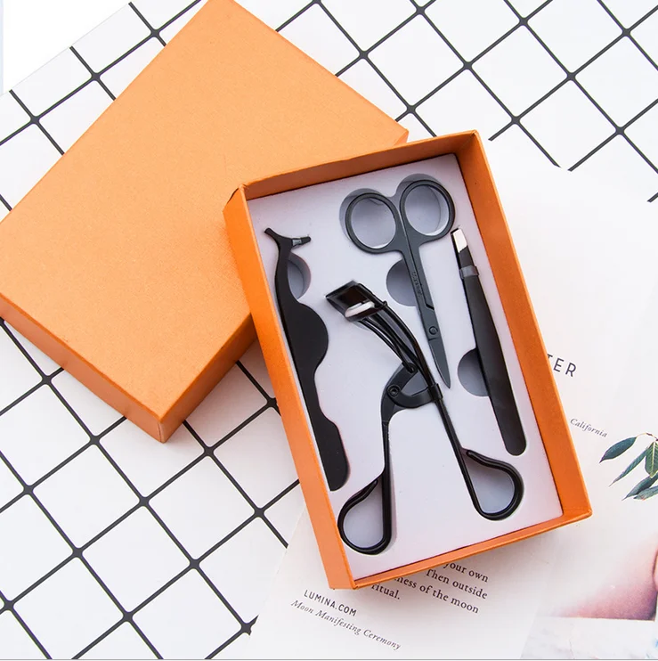 New arrival wholesale four colors stainless lashes tool eyelash curler rose gold eyelash tweezer set applicator