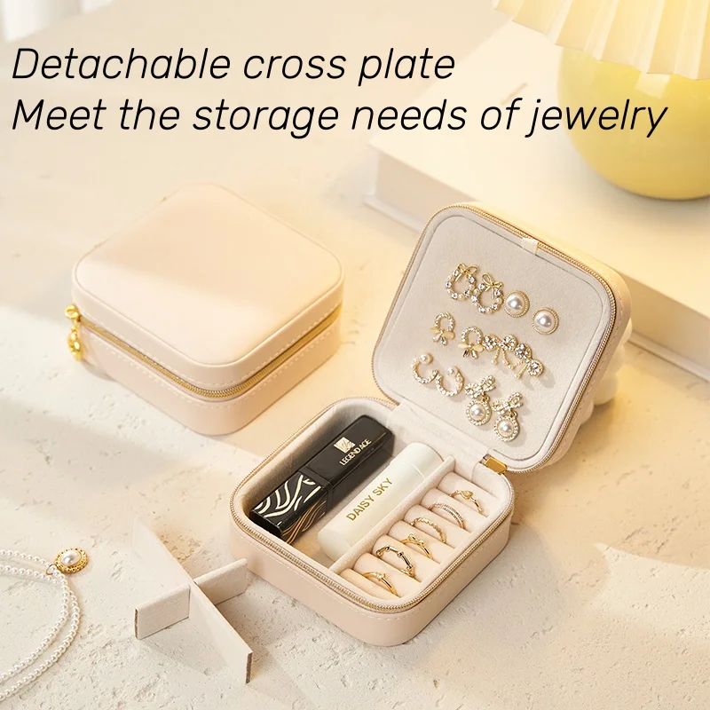 New Arrival Customized Logo Cute Small Travel Portable Pu Leather Velvet Jewelry Organizer Box for Women Girls