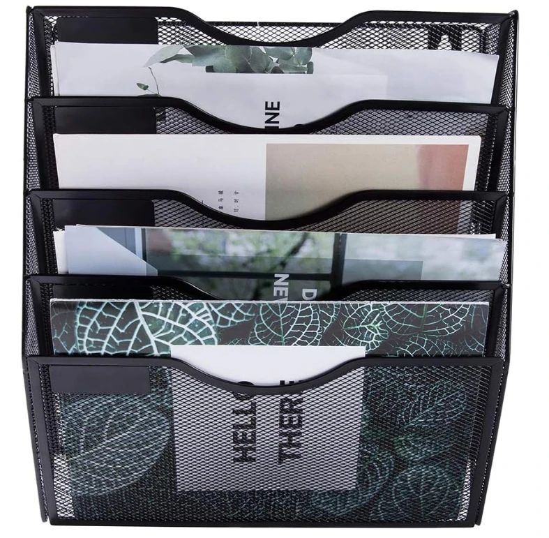 Black mesh wall mounted file and email storage rack, suitable for offices, schools, and homes