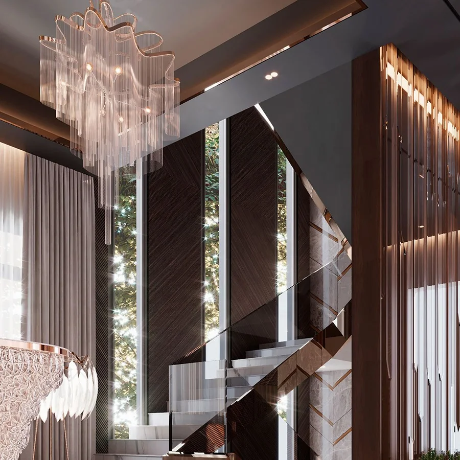 Steel Structure Staircase With Ultra Clear Tempered Glass Railing Stainless Steel Handrail Marble Step Stair