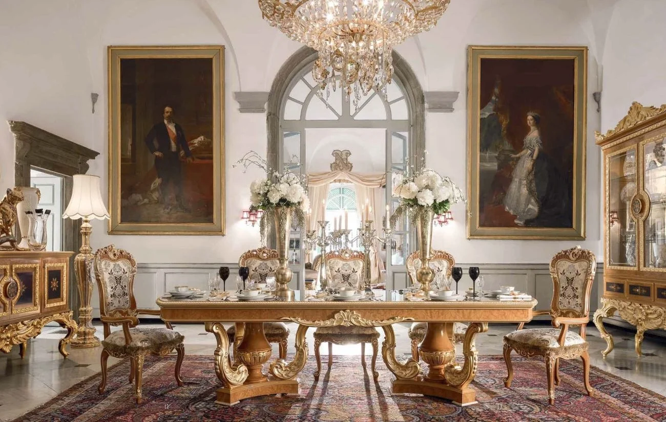 Russian Style Royal Dining Room Furniture Classic Solid Wood Dining Chairs With Carved Dining Table Set