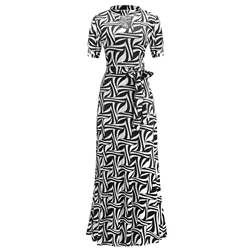 Женское Праздничное Платье макси с круглым вырезом, повседневный длинный сарафан с высокой талией и цветочным принтом, большие размеры, лето 2021