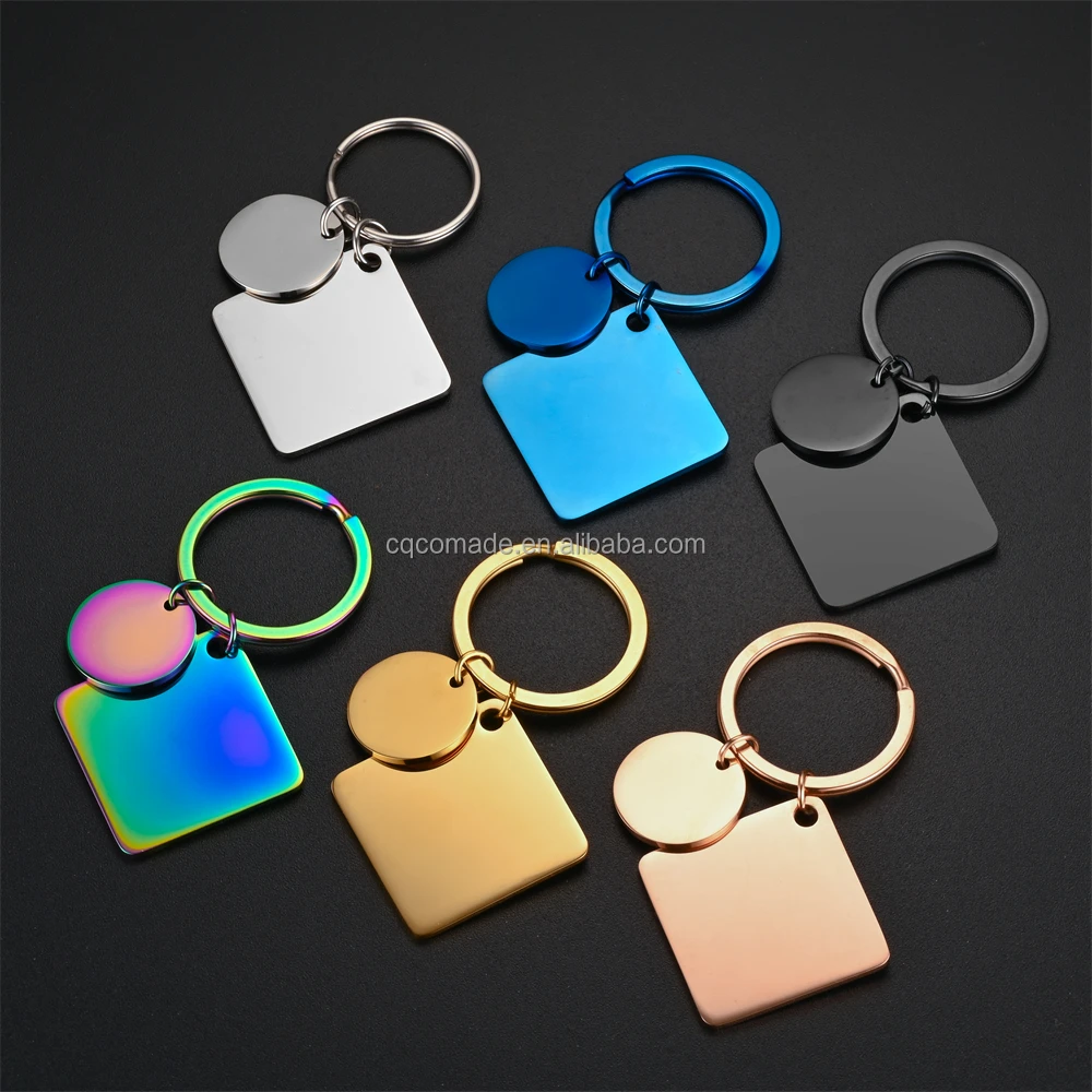 DIY blank keychains rose gold stainless steel tags 25 mm square 20 mm round  rhombus key chain