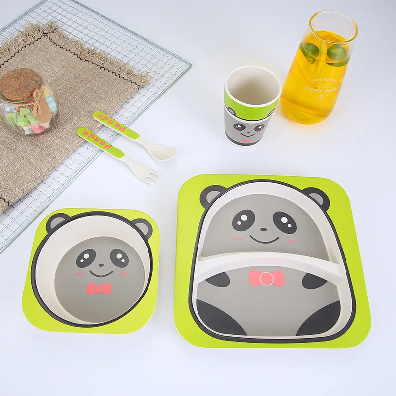 Cute cartoon BPA free bamboo fiber melamine children kids dinnerware set dinner plate tableware set