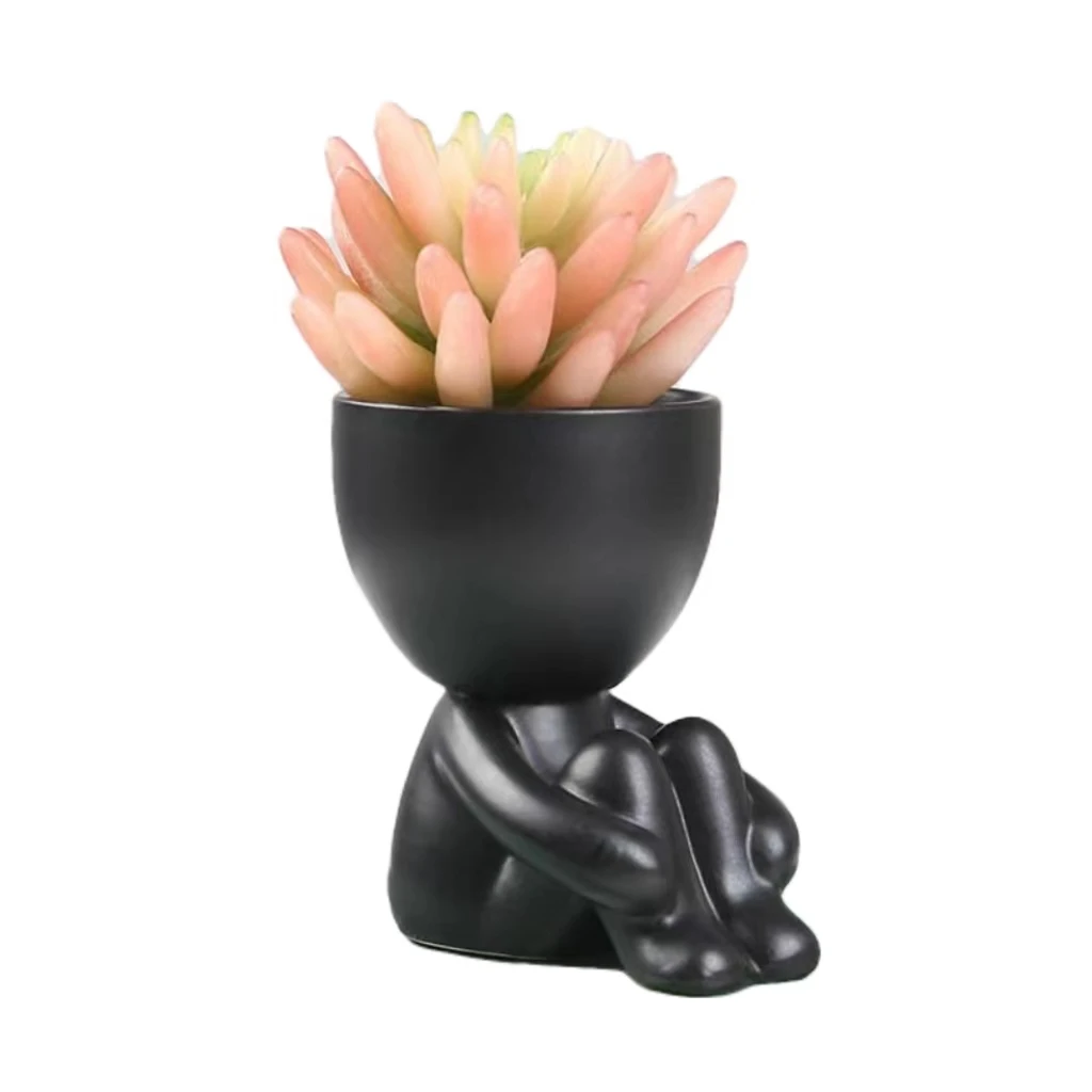 Hot Sales Creative Black Ceramic Art Flower Vase Desktop Home Decorations Art Succulent Plant Flowerpot