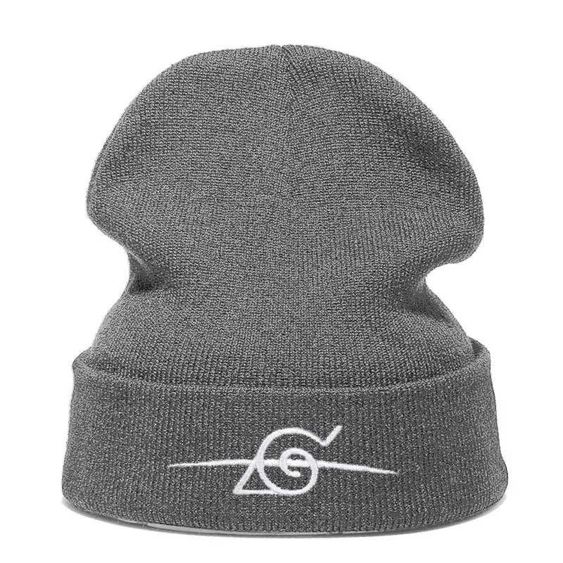 Anime Konoha Village Embroidered Knitted Hat Men and Women Winter Outdoor Warm Ear Protection Beanie Woolen Hat