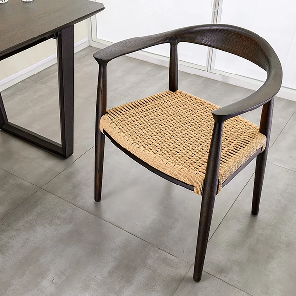 Wholesale Solid Ash Wood Frame Armchairs Wishbone Wooden Wicker Cane Seat Rattan Lounge Chair