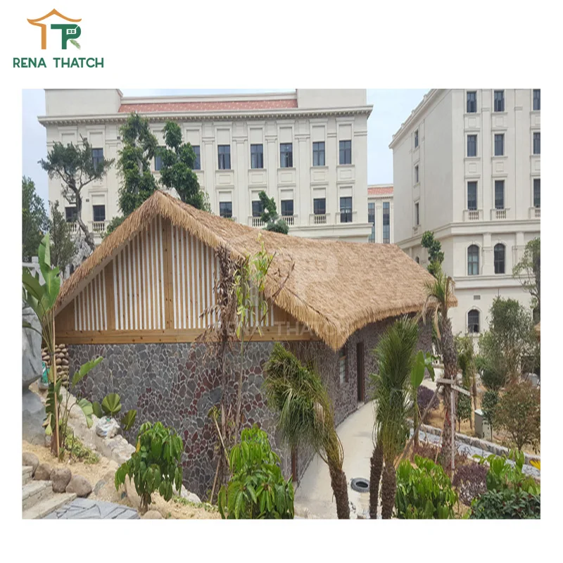 Fire resistant plastic straw thatch roof umbrella artificial palm reed thatch roof materials