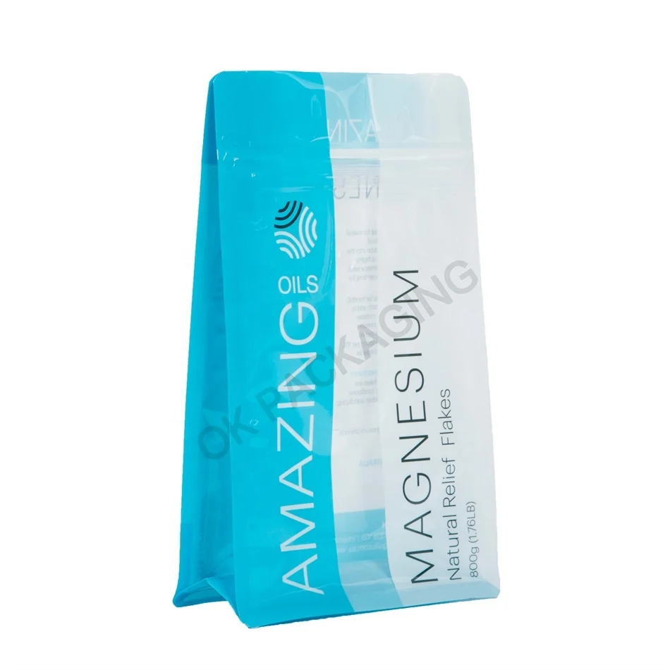 Custom Blue EVOH/PE Flat Bottom Stand up Pouch Environmental Plastic Food Packaging Bag for Nuts and Dried Fruit