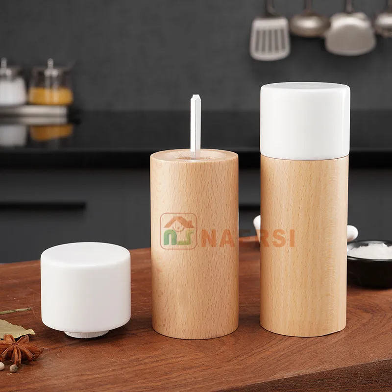 Factory Price Cylindrical 8 inch Wood Sea Salt And Pepper Mill Grinder Set For home and kitchen