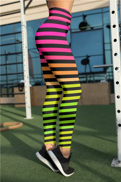 custom women striped printed butt lift leggings workout sports running leggings push up gym wear elastic slim yoga pants
