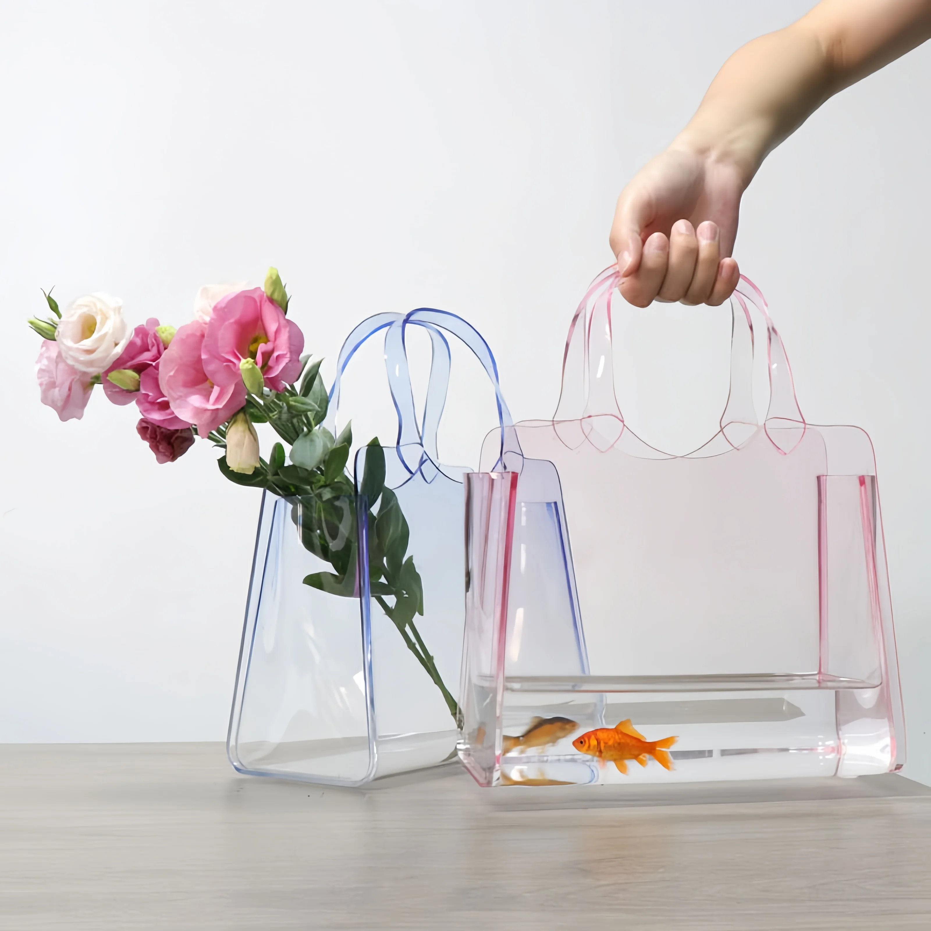 Customized New style high quality nordic ins home office desk acrylic handle fish bowl falower basket
