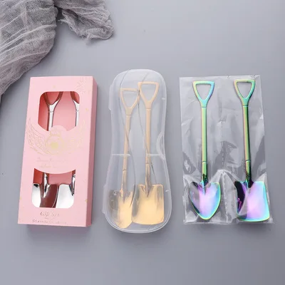2pcs Small Spatula Cooking Rice Colander Metal Coffee Spoon Shovel Shape Tea Shelving Folk Gold Silver Colorful Spoons