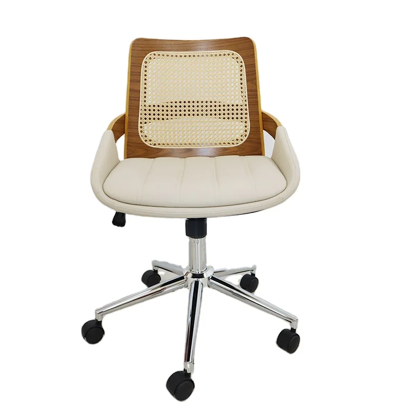 Luxury Upholstery Home Comfortable Swivel Executive Ash Metal Frame Arm Rest Office Chairs With Rattan Back