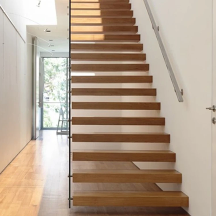 Prefabricated stairs outdoor elegant solid wood staircase with glass railing