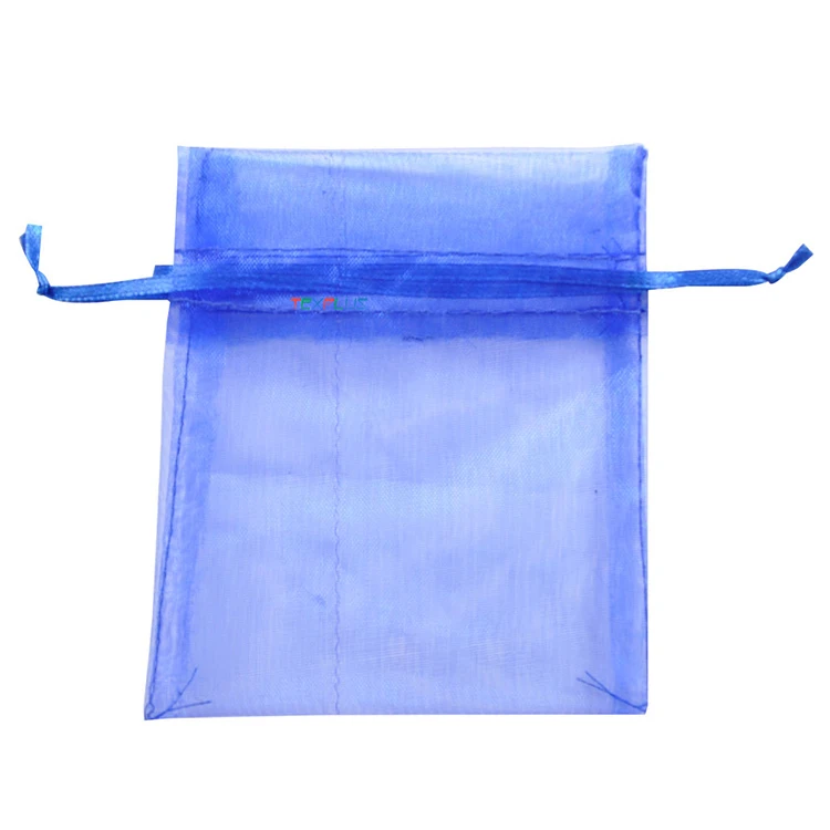 2022 hot popular blue 4x5  100% polyester  organza sugar  bags  drawing string bags