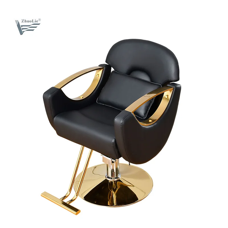 Hair Salon Styling Chair Reclining Barber Shop Chair Black Gold Nail Beauty Salon Furniture Chairs