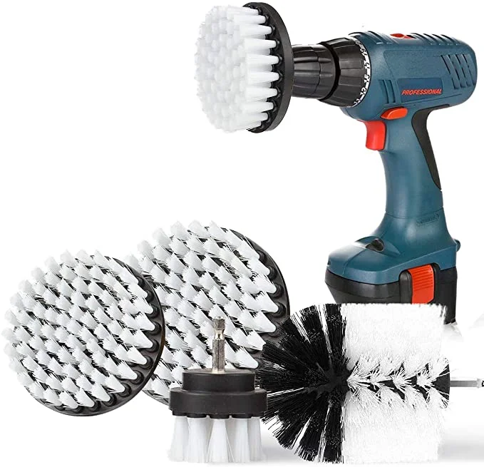 White Soft Bristle Cordless Drill Attachment Cleaning Brush For Car Seats Carpet Leather