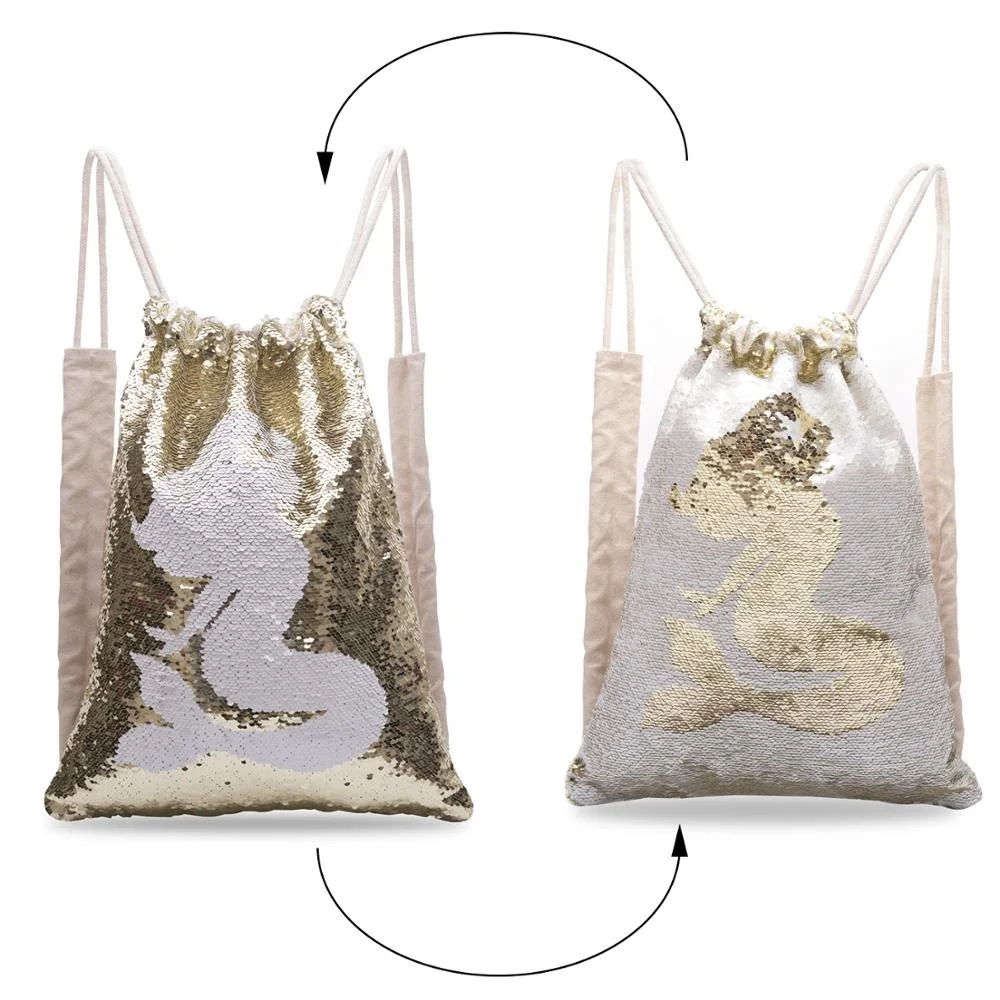 cartoon girl sequin bag Reversible drawstring bag Two-Tone Magic Sequin backpack Flip Sequin Initial Backpack