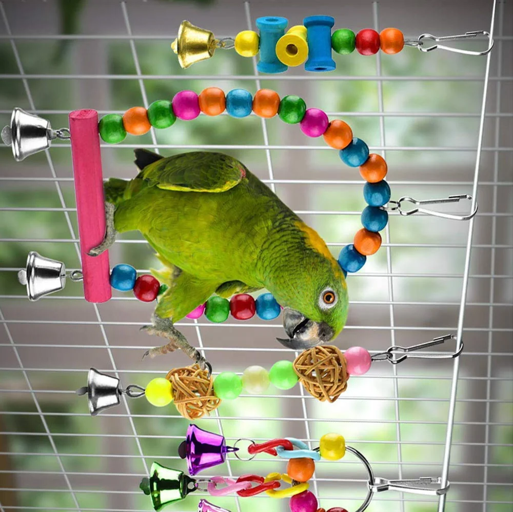  Качели для птиц набор игрушек попугаев игрушки клетка домашних животных подвесной колокольчик красочный чокер гамак