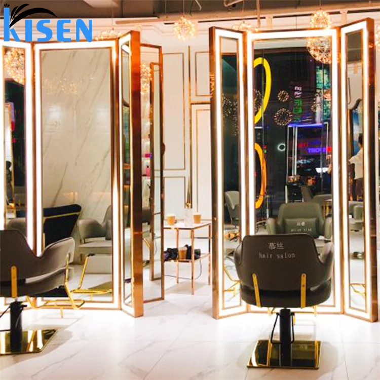 Kisen beauty черная металлическая мебель набор для укладки макияж Парикмахерская двойная зеркальная станция со светодиодом и встроенным