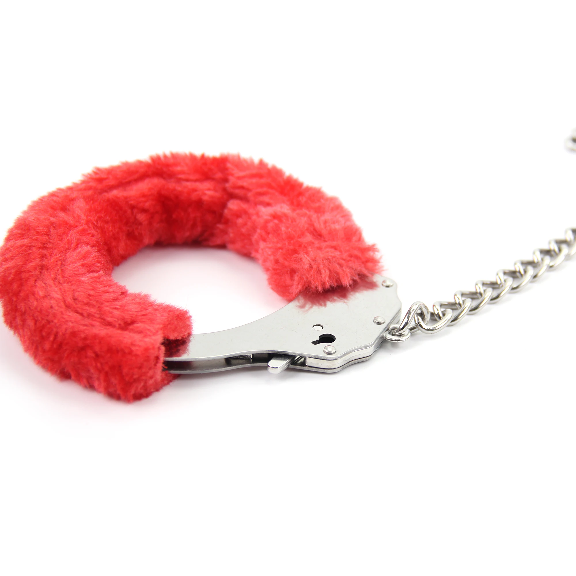 SM Furry Plush Stainless Steel Metal Handcuff Leg Ankle cuff Bracelet Cosplay Erotic toy