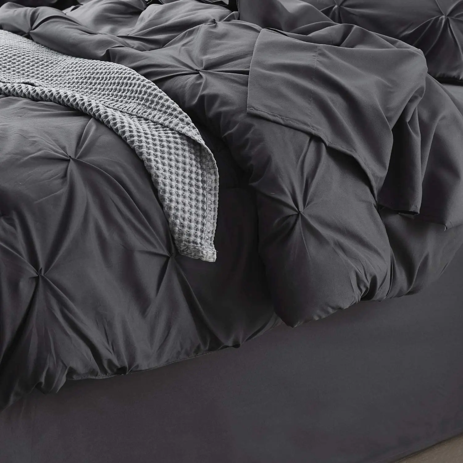 Dark Grey  Bedding Comforter Sets 8 Pieces Pintuck Bed Comforters, Duvet quilt Sheets, Pillowcases & Shams