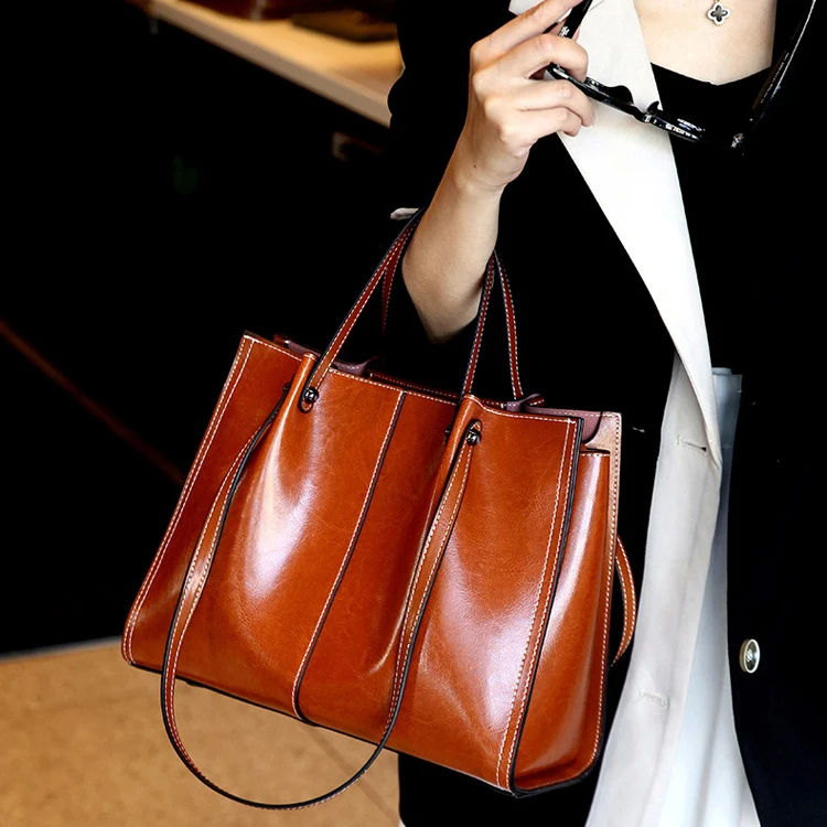 Large Capacity Female Real Leather Handbag Vintage Shoulder Tote Bags High Quality Genuine Leather Handbags For Women Luxury