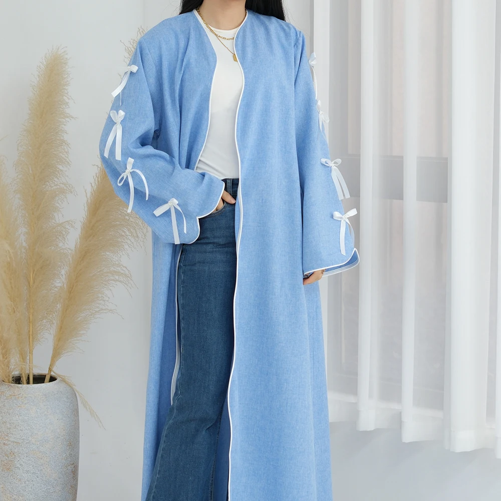 New Linen Open Abaya 2024 Ramadan Eid Dubai Luxury Kimono Robe Islamic Femme Clothing Kimonos Women Muslim Cardigan Abayas Robes
