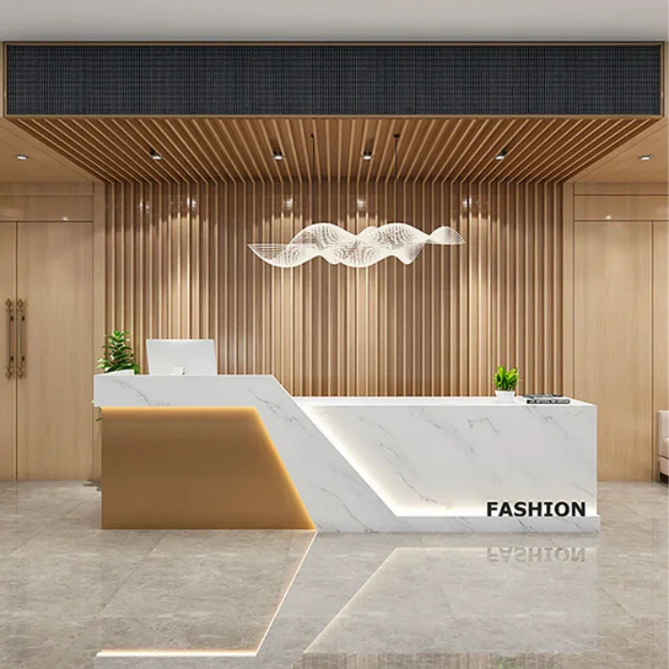 USA CA UK AU GER Local Stock Simple Design Wooden Logo Hotel Spa Reception Counter Table Desk Clothing Store Design For Sale