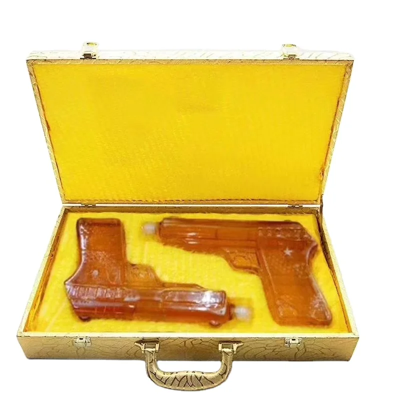 Factory Custom hand art Vodka Tequila Rum 150ml Pistol Gun Shaped Spirits Glass Bottle