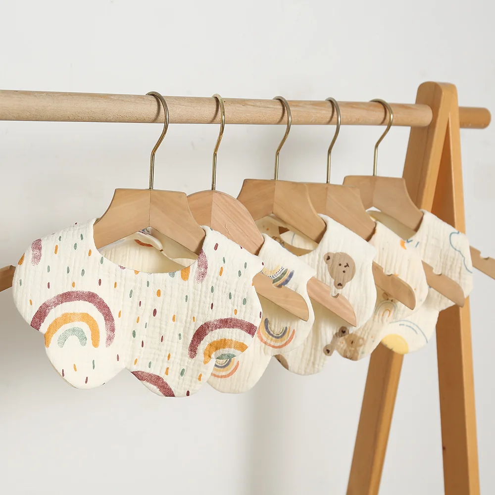 High Quality 6-Layer Muslin Cotton Adjustable Absorbent Bibs Disposable Baby Bandana round Cartoon Scarf Flower Saliva Towel