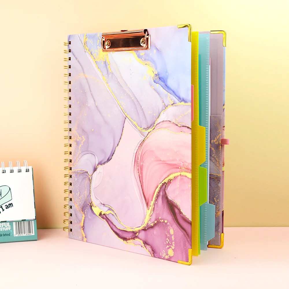 ODM Printed A4 File Clipboard with PP Divider Pocket Clipfolio File Folder with Perforation Notepad Clipboard