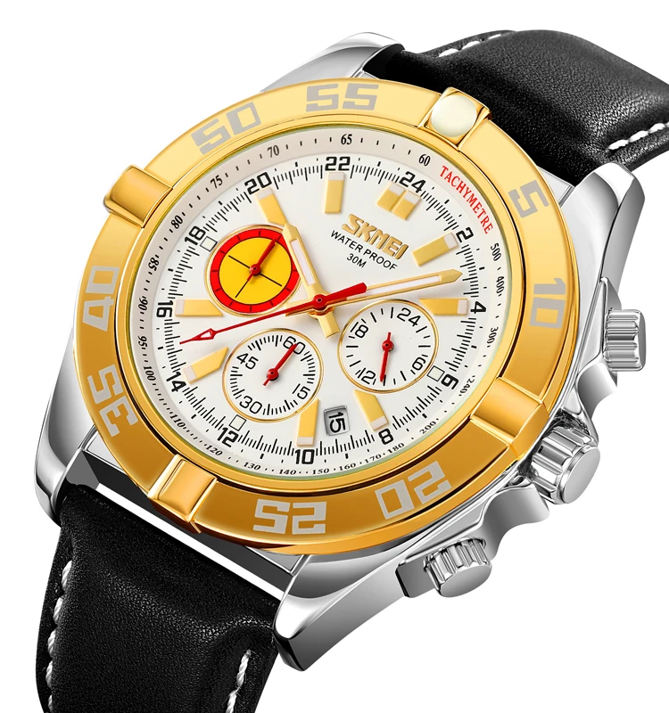 SKMEI 9322 Fashion Quartz Watch Factory Customized Logo Manufacturer Leather Wristwatch For Men