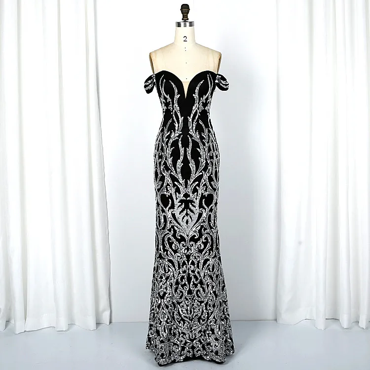 
Hot sale sequined embroidered lace up prom dresses 2021 black dress women evening long party evening dress 