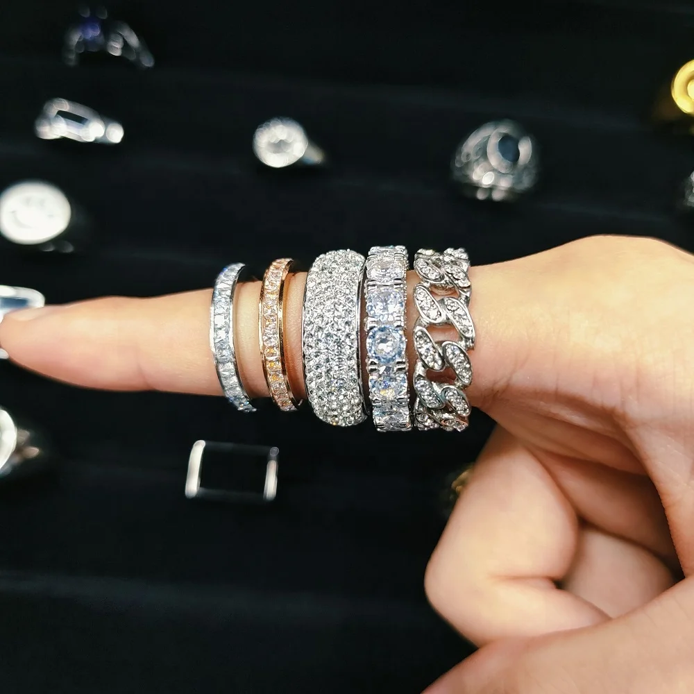 VAF 18K Silver Zircon Smile Stamp Cross Gemstone Glue Drop Ring Stainless Steel Ring For Men Women