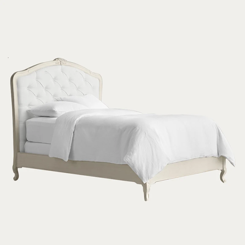 French vintage white solid wood bed European carved 1.2/1.5m Princess Girl bed Bedroom with soft royal single bed custom