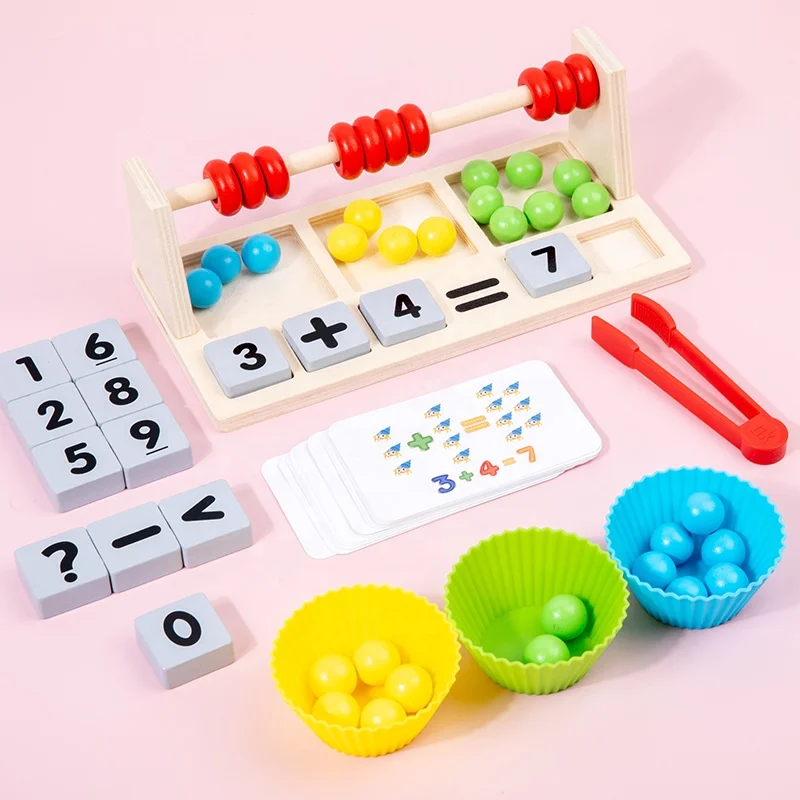 Wooden Clip beads Abacus Holder Kids Calculating Math Toy  Fine Motor Early Education Recognition Game Hands Brain Training