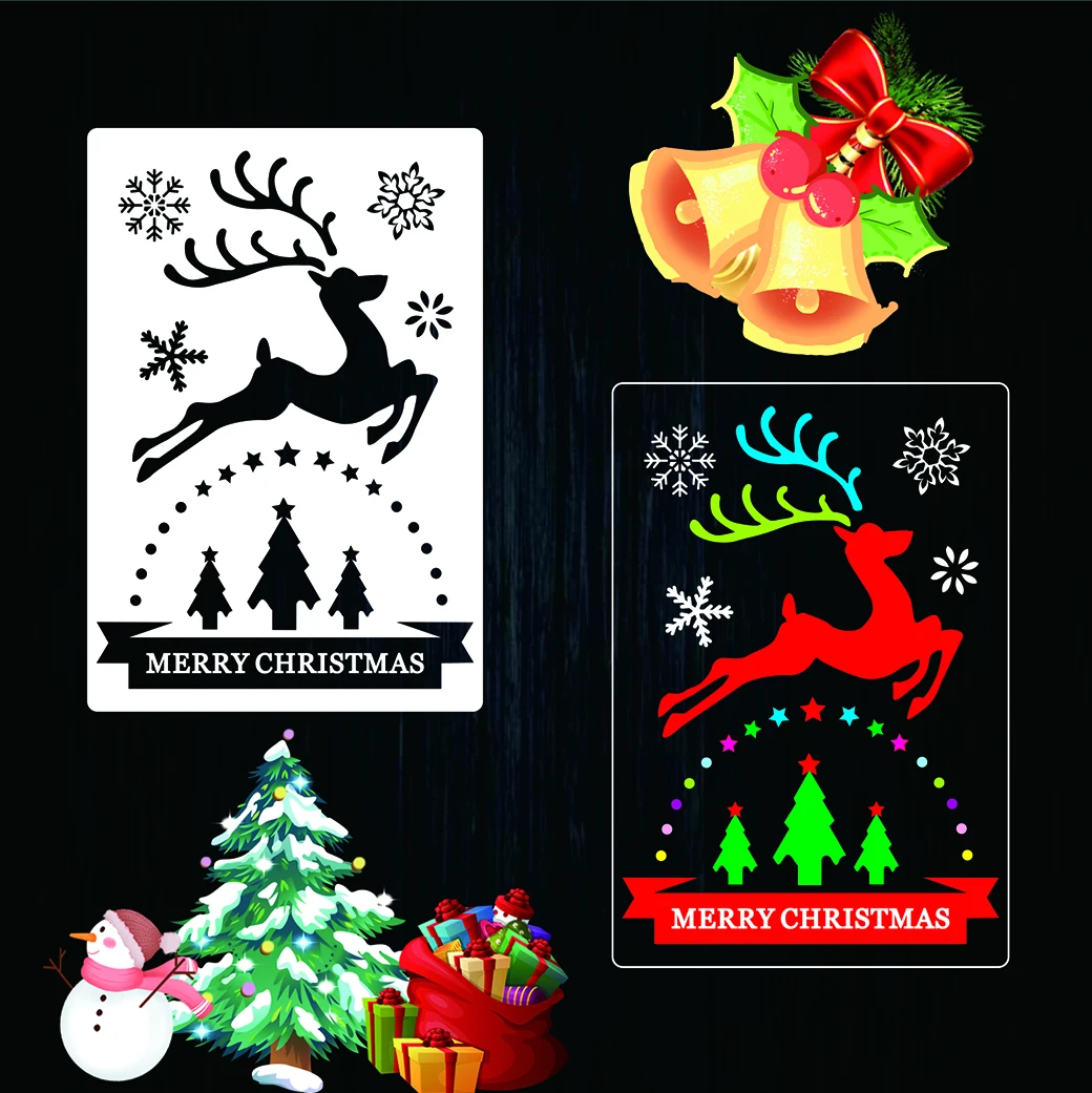 Washable Painting Template For Wall Window Decoration Merry Christmas Drawing Stencils