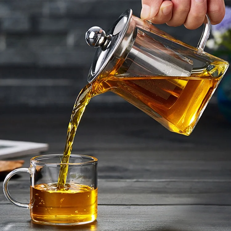 Customized transparent glass teapot with removable steel infuser