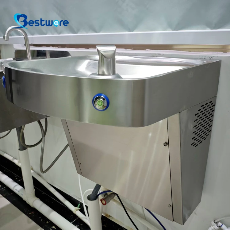 Stainless Steel Wall Mounted Cold Drinking Water Fountain Station for Public Faucets