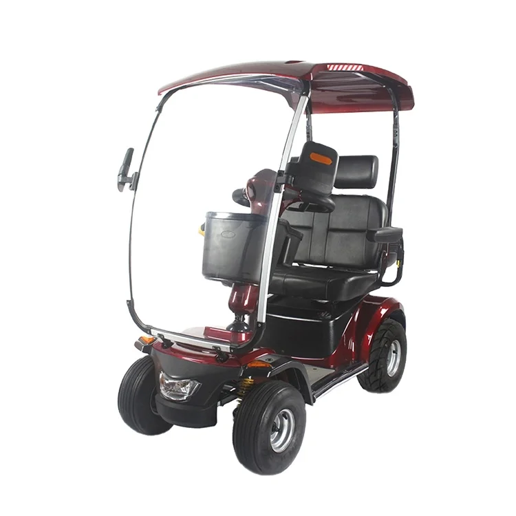 Stable Red New Energy Electric Scooter 1300W Long Range Electric Golf Cart Four Wheeled with Basket and Ceiling